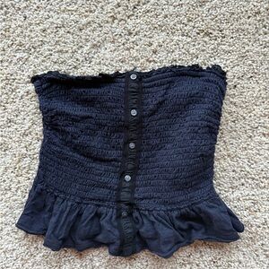 Abercrombie & Fitch Black Strapless Smocked Top